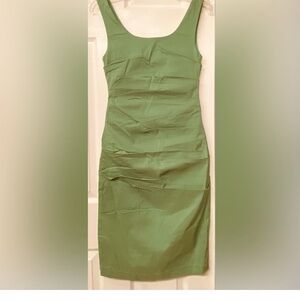 Papillon Blanc Green Ruched Sheath Midi Dress
